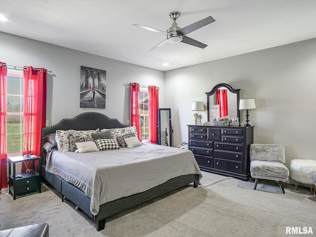bedroom with carpet flooring and ceiling fan