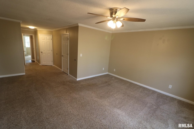 914 Valley Dr, Carterville, IL 62918 - empty room with a ceiling fan, ornamental molding, baseboards, and carpet flooring