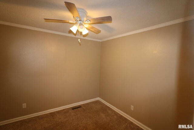 914 Valley Dr, Carterville, IL 62918 - unfurnished room featuring dark carpet, a ceiling fan, ornamental molding, and baseboards