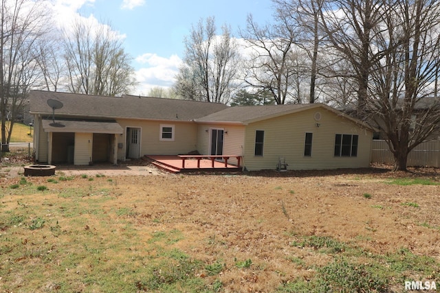 914 Valley Dr, Carterville, IL 62918 - back of property featuring fence, a lawn, and a wooden deck