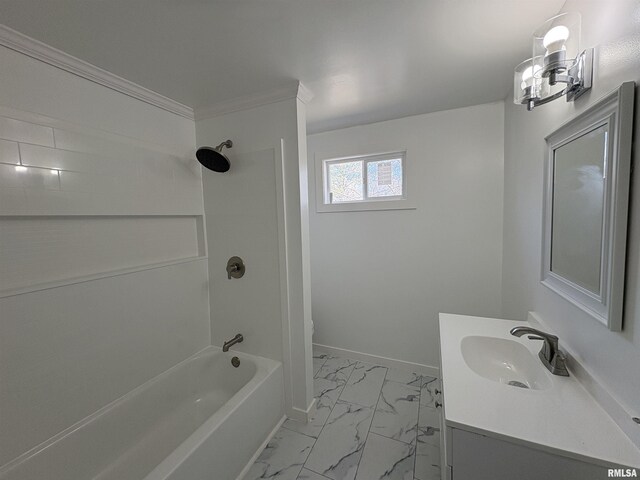 710 S Maple St, Cambria, IL 62915 - bathroom with vanity, baseboards, shower / tub combination, toilet, and marble finish floor