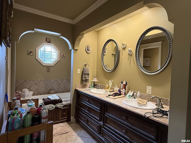 6180 Reevesville Rd, Grantsburg, IL 62943 - full bath featuring tile patterned flooring, a bath, crown molding, and double vanity