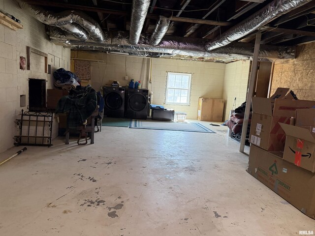 6180 Reevesville Rd, Grantsburg, IL 62943 - basement with independent washer and dryer and concrete block wall