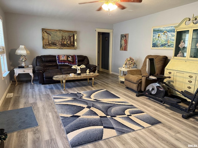 6180 Reevesville Rd, Grantsburg, IL 62943 - living area with a ceiling fan, wood finished floors, and baseboards
