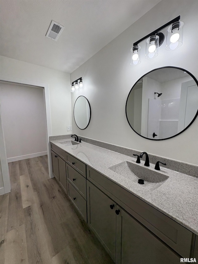 209 Madison St, Cambria, IL 62915 - full bathroom with double vanity and wood finished floors
