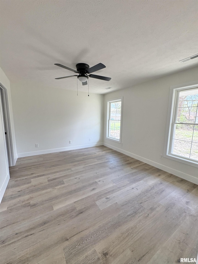209 Madison St, Cambria, IL 62915 - spare room with light wood-style floors, baseboards, a textured ceiling, and ceiling fan