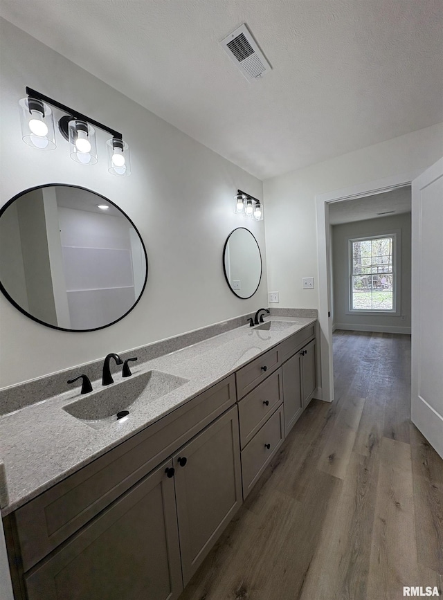 209 Madison St, Cambria, IL 62915 - bathroom with double vanity and wood finished floors