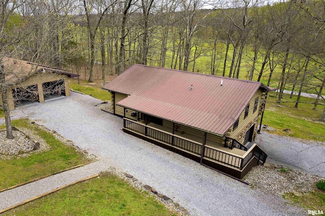 320 Nelson Ln, Grantsburg, IL 62943 - birds eye view of property featuring a forest view