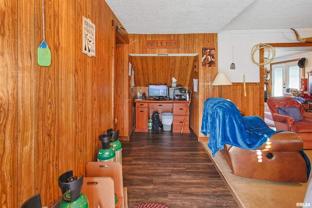 125 Central Hill Rd, Grantsburg, IL 62943 - sitting room featuring a textured ceiling, wood walls, french doors, and wood finished floors
