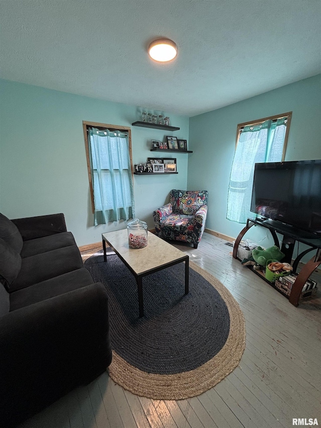 205 N Bentley St, Marion, IL 62959 - living room featuring baseboards, a textured ceiling, and hardwood / wood-style floors