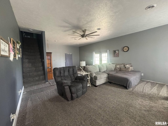 17116 Old Town Dr, Sesser, IL 62884 - interior space with carpet, visible vents, a textured ceiling, and ceiling fan