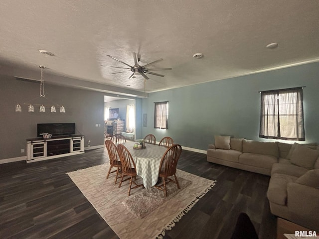 17116 Old Town Dr, Sesser, IL 62884 - dining space featuring baseboards, a ceiling fan, dark wood-type flooring, and a textured ceiling