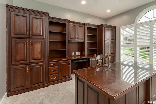 office area featuring light colored carpet and recessed lighting