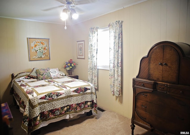 11648 Trolley Line Rd, Marion, IL 62959 - carpeted bedroom with ceiling fan, ornamental molding, and visible vents
