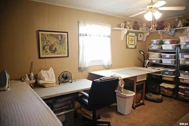 11648 Trolley Line Rd, Marion, IL 62959 - carpeted home office featuring crown molding and ceiling fan
