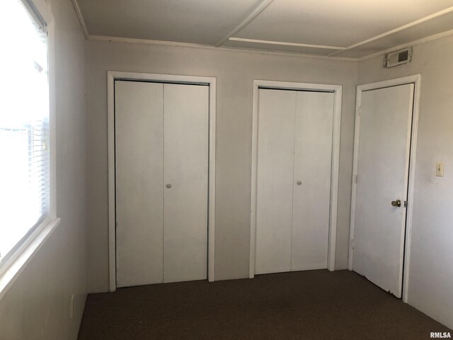 11648 Trolley Line Rd, Marion, IL 62959 - unfurnished bedroom featuring two closets and visible vents
