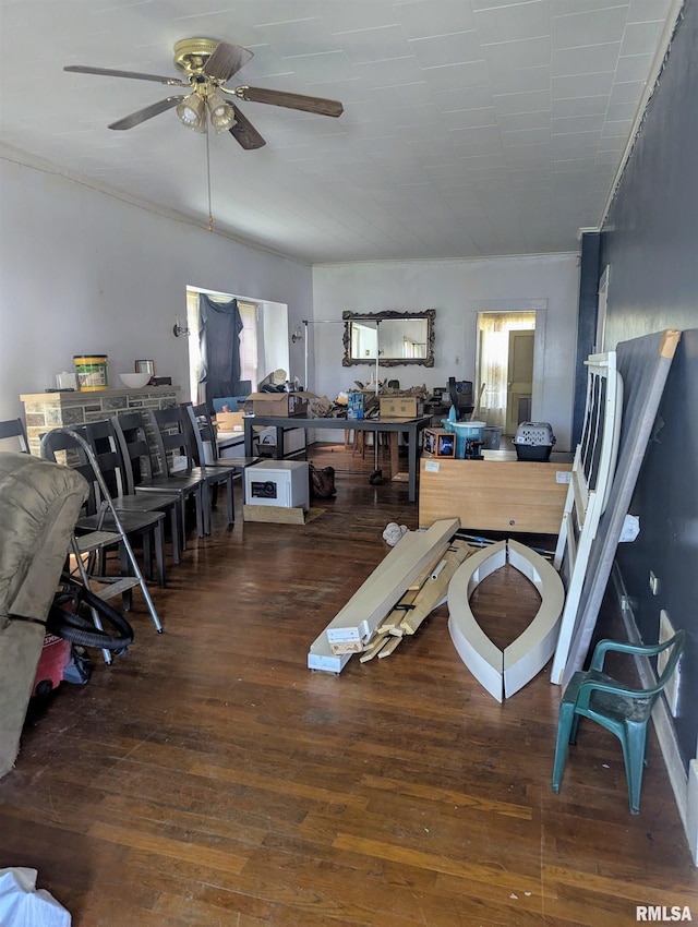 interior space featuring ceiling fan and wood finished floors