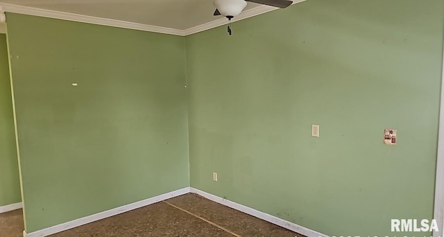 318 W Raymond St, Harrisburg, IL 62946 - empty room with concrete floors, baseboards, ornamental molding, and ceiling fan