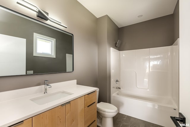 bathroom with shower / bath combination, vanity, and toilet