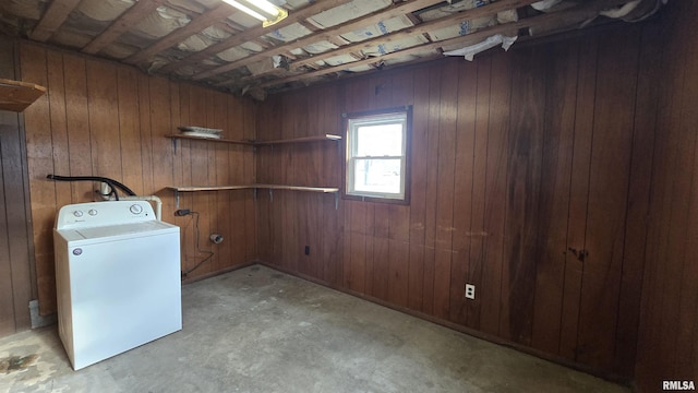 205 Shaw St, Harrisburg, IL 62946 - washroom featuring washer / clothes dryer, wooden walls, and laundry area