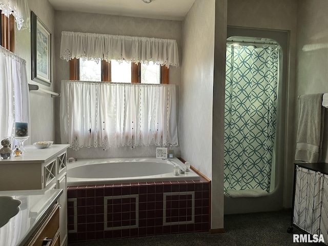 3 Suburban Dr, Murphysboro, IL 62966 - full bath with a shower with shower curtain, a bath, and vanity