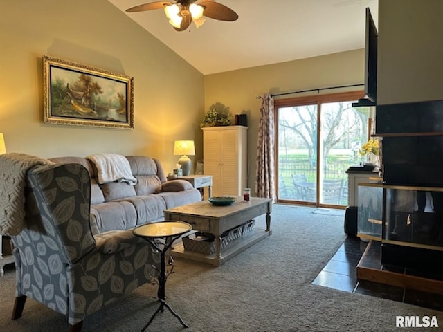 3 Suburban Dr, Murphysboro, IL 62966 - carpeted living area with lofted ceiling and ceiling fan