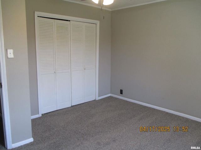 205 Texas St, Carterville, IL 62918 - unfurnished bedroom with baseboards, carpet floors, a closet, and ornamental molding