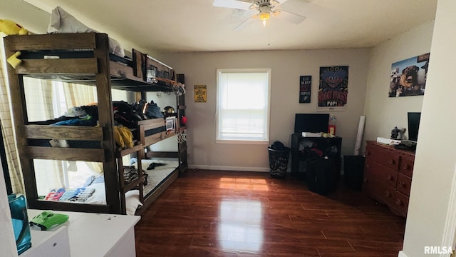 809 N 12th St, Herrin, IL 62948 - bedroom with a ceiling fan, baseboards, and dark wood-style flooring