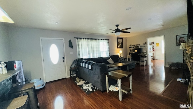 809 N 12th St, Herrin, IL 62948 - living room featuring a ceiling fan and wood finished floors