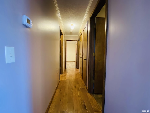 214 W Locust St, Harrisburg, IL 62946 - hall with wood-type flooring, baseboards, a textured ceiling, and crown molding
