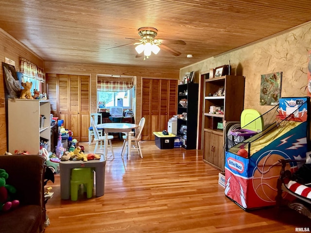8806 Unionville Rd, Brookport, IL 62910 - game room featuring wood ceiling, ceiling fan, and wood finished floors
