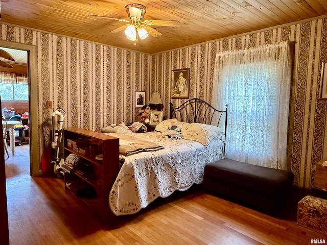8806 Unionville Rd, Brookport, IL 62910 - bedroom with wooden ceiling, wallpapered walls, and wood finished floors