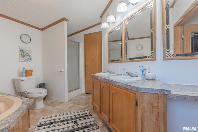 565 Dutton Chapel Rd, Golconda, IL 62938 - full bath featuring toilet, crown molding, and a stall shower