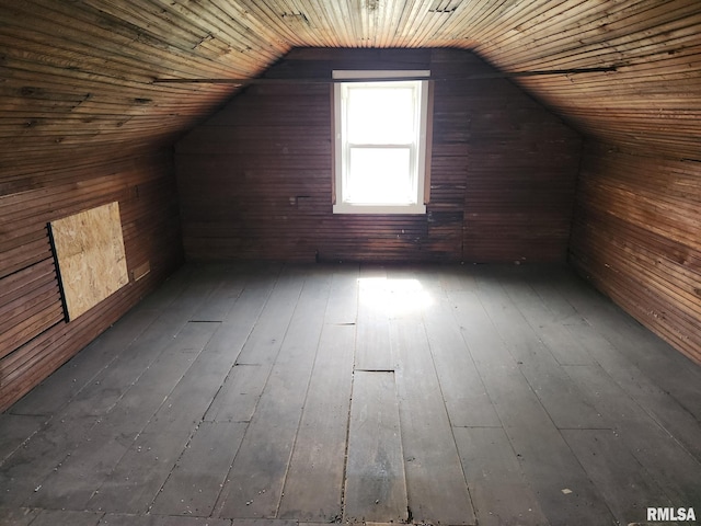 317 N Washington St, Sparta, IL 62286 - bonus room featuring vaulted ceiling, wood walls, and dark wood-type flooring