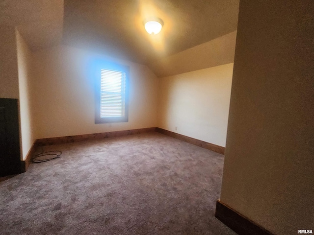 additional living space with lofted ceiling, baseboards, and carpet floors