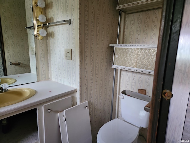 14625 E E Il Highway 15, Mount Vernon, IL 62864 - bathroom with wallpapered walls, toilet, and vanity