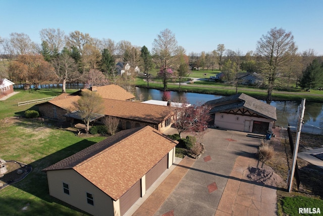 drone / aerial view featuring a water view