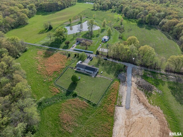 bird's eye view with a rural view and a water view