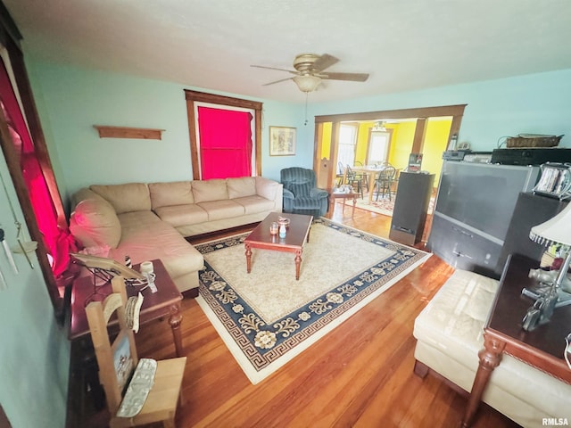 501 N Marion St, Salem, IL 62881 - living room featuring ceiling fan and wood finished floors
