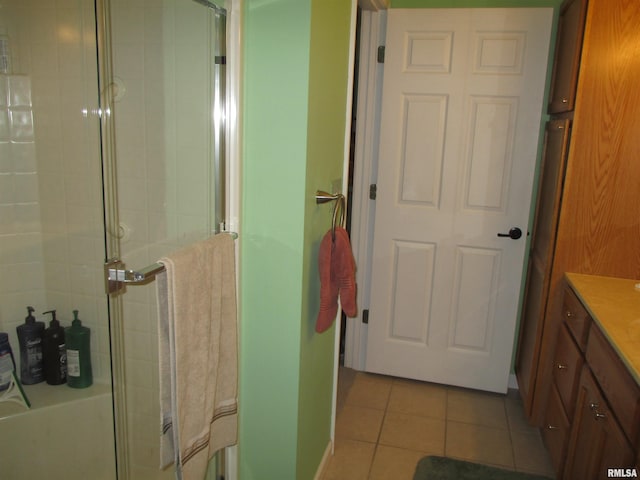 1607 Marion St, Carterville, IL 62918 - full bath with tile patterned flooring, an enclosed shower, and vanity