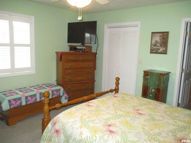 1607 Marion St, Carterville, IL 62918 - bedroom with multiple windows, a closet, carpet flooring, and ceiling fan