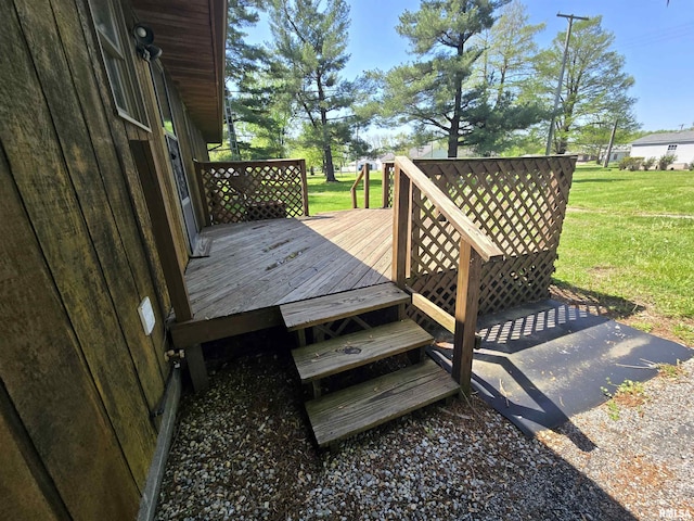 wooden deck with a lawn