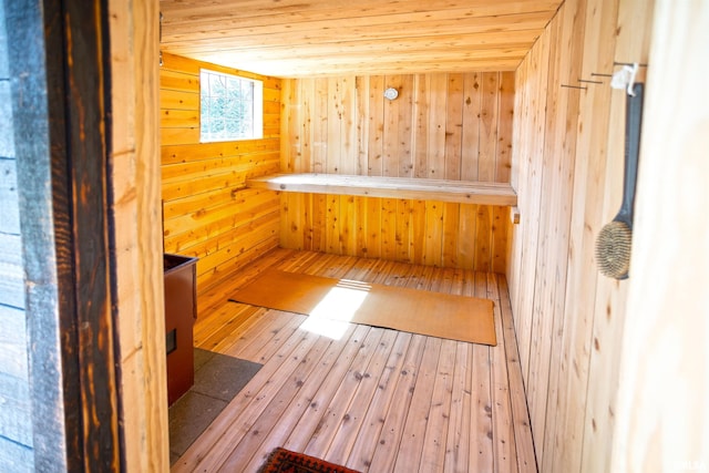 view of sauna featuring hardwood / wood-style floors