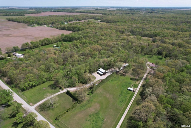 bird's eye view featuring a rural view and a view of trees