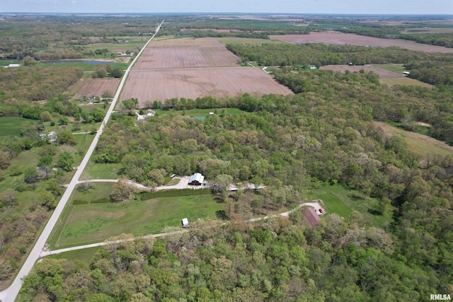 bird's eye view featuring a rural view and a water view