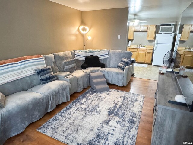 101 E Spring St, Anna, IL 62906 - living room featuring a ceiling fan, light wood finished floors, and a wall unit AC
