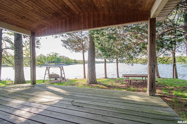 wooden deck with a water view