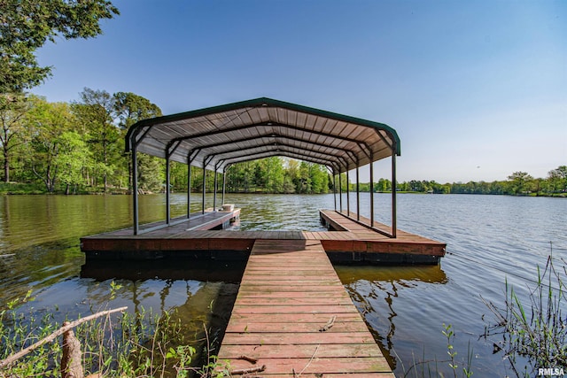 view of dock with a water view