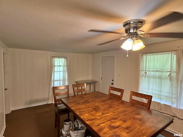 dining space featuring a ceiling fan