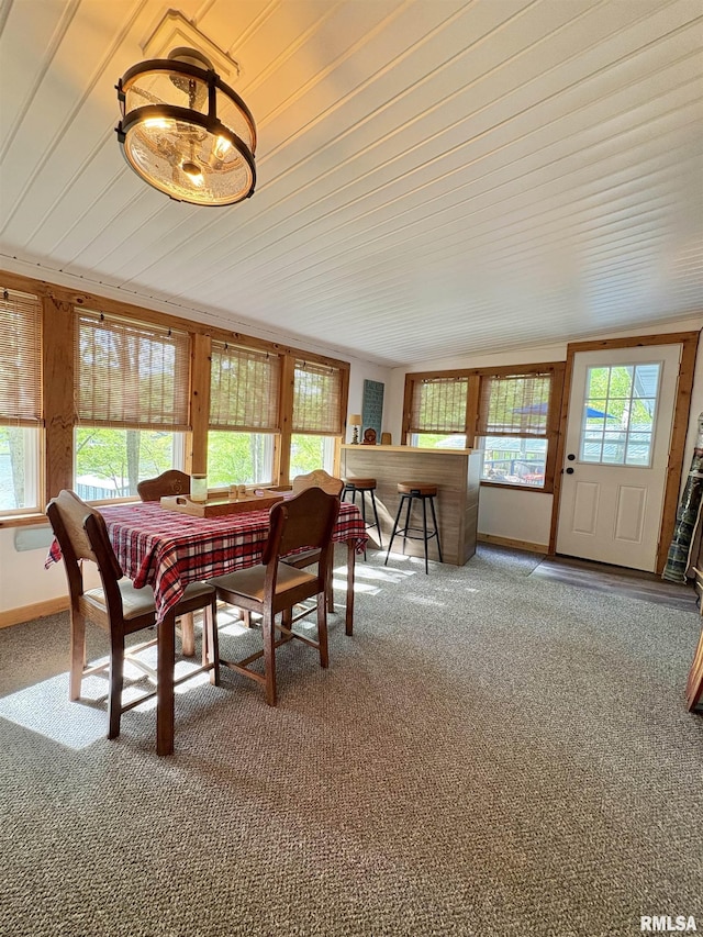 carpeted dining space with plenty of natural light